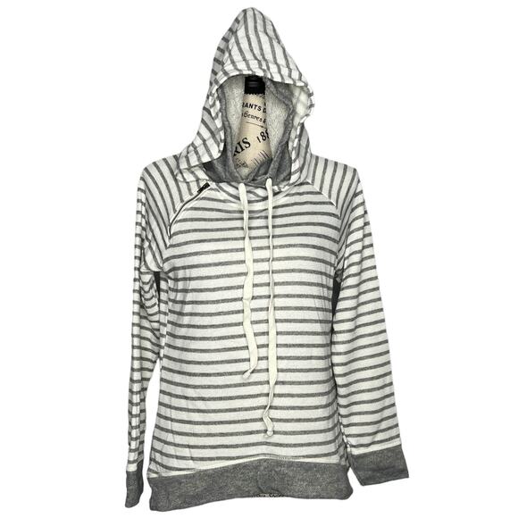 Maurices SMALL Stripe Zipper Detail Oversize Cowlneck Pullover Hooded Sweatshirt - Picture 9 of 11